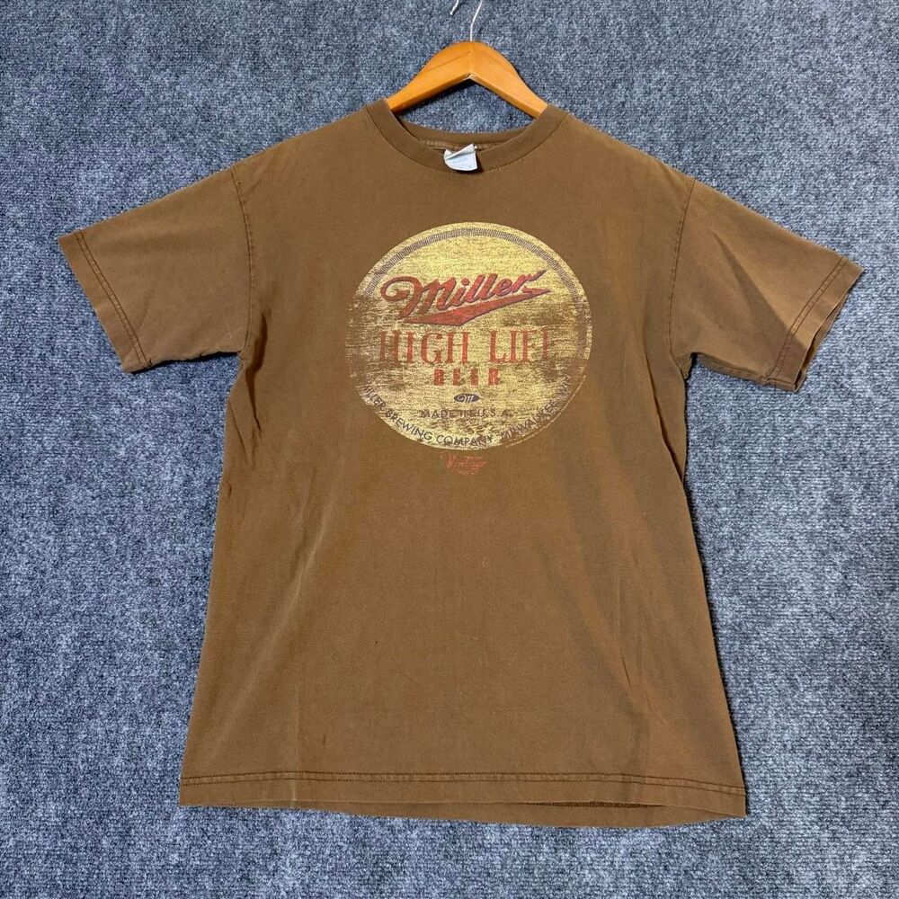 Early 2000’s Faded and Distressed Miller Beer Brown Tee Size Large